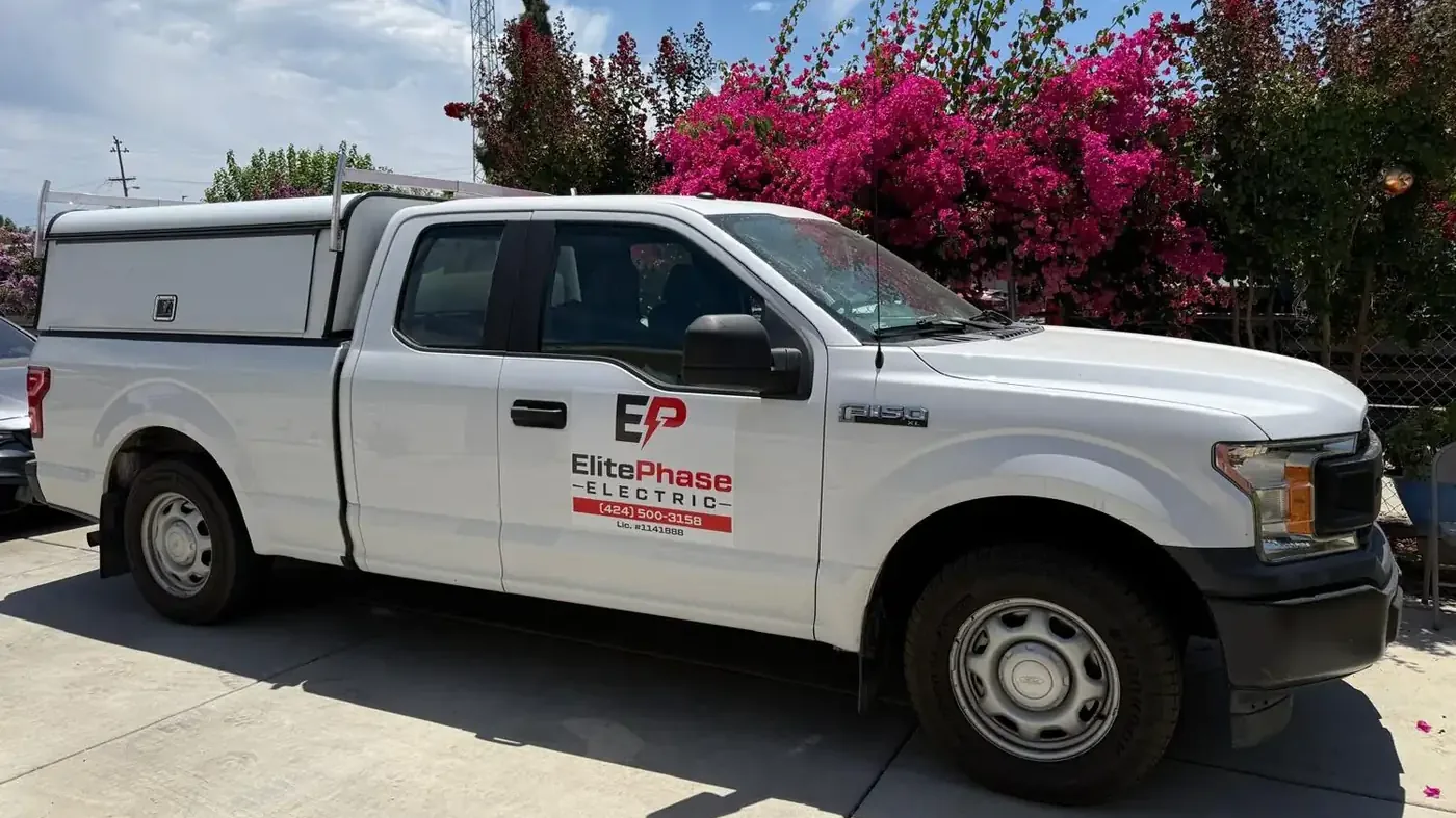 ElitePhase Electric truck at a jobsite in the San Fernando Valley